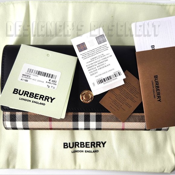 BURBERRY black leather HALTON Vintage Check coated canvas Continental Wallet NWT - Picture 6 of 7